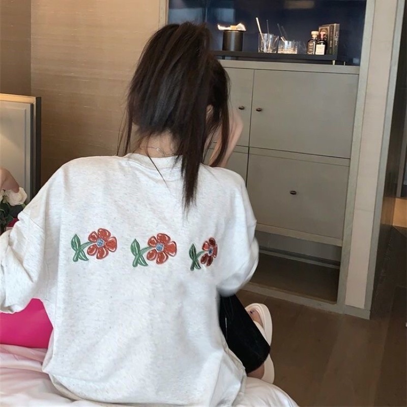 Áo thun thêu hoa freesize mùa hè phiên bản Hàn Quốc