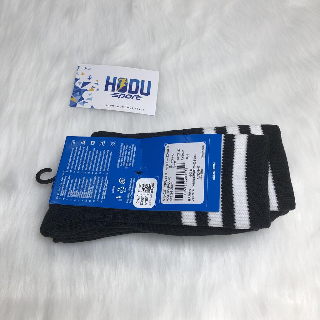Bộ ba Tất vớ nam nữ Adidas họa tiết 3 sọc và Trefoil, tất cổ cao màu đen - HODU Sport