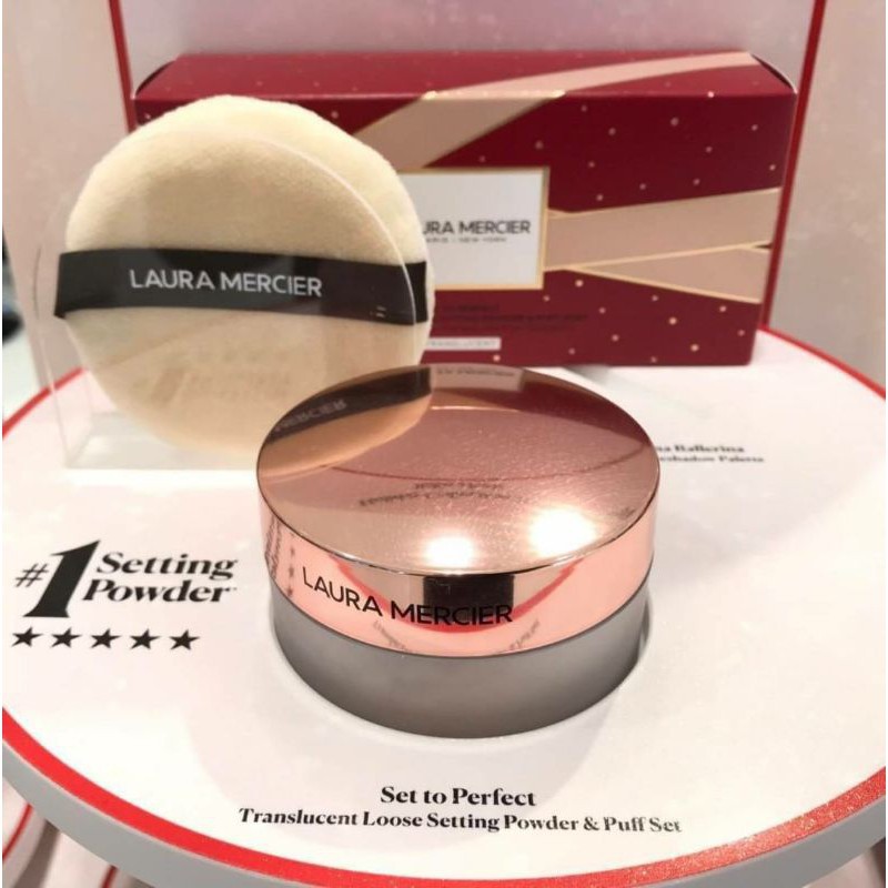 [MẪU MỚI 2022 ] SET BÔNG PHẤN – PHẤN FULLSIZE LAURA MECIER SET TO PERFECT TRANSLUCENT LOOSE SETTING POWDER &amp; PUFF DUET