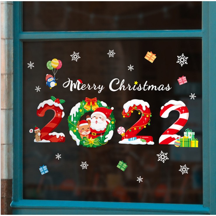 Decal Noel ⚡️𝐅𝐑𝐄𝐄 𝐒𝐇𝐈𝐏⚡️ Decal dán tường Noel 2022 CHỮ ĐỎ - PVC chống thấm nước, keo siêu dính