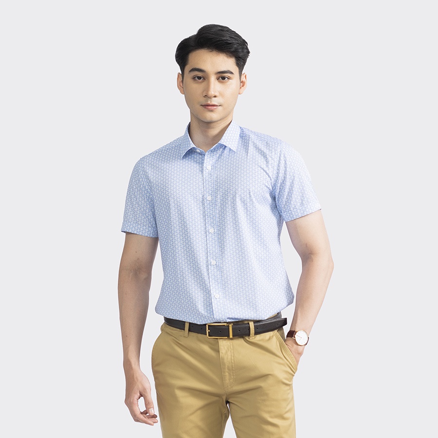 [MẪU MỚI] Áo sơ mi nam ngắn tay ARISTINO, phom Slim fit, trắng in họa tiết xanh trẻ trung, lịch lãm -  ASS367S2