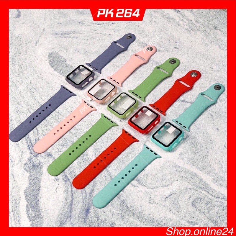 Com bo Dây kèm Ốp cao su apple watch 38/40 42/44 seri 1,2,3,4,5,6 se dùng cho nhiều loại đồng hồ