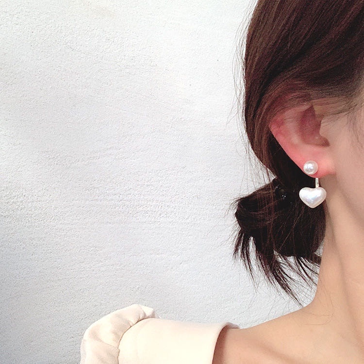 Khuyên Tai Hình Trái Tim Đính Ngọc Trai Nhân Tạo Thời Trang