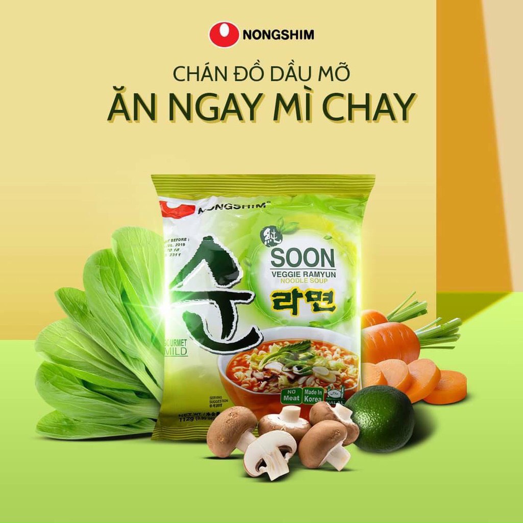 [Lốc 5 Gói] Mì CHAY Hàn Quốc Soon Veggie Nongshim (112g/gói)