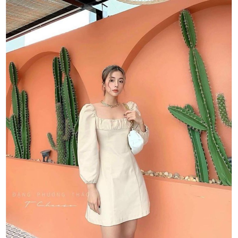 đầm nhíu ngực tay phồng mã 1510