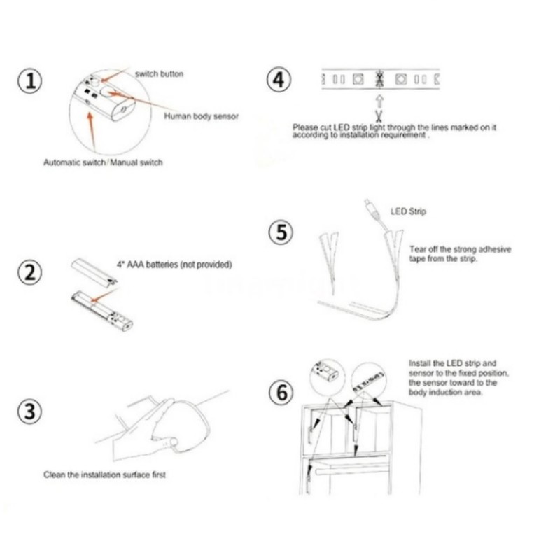 Bộ cảm biến ánh sáng dải LED Ánh sáng ban đêm 2m Đèn LED dây chiếu sáng Dải tủ Đèn ngủ với điều khiển từ xa cho nhà bếp Trang trí Giáng sinh tự làm, 1 chiếc