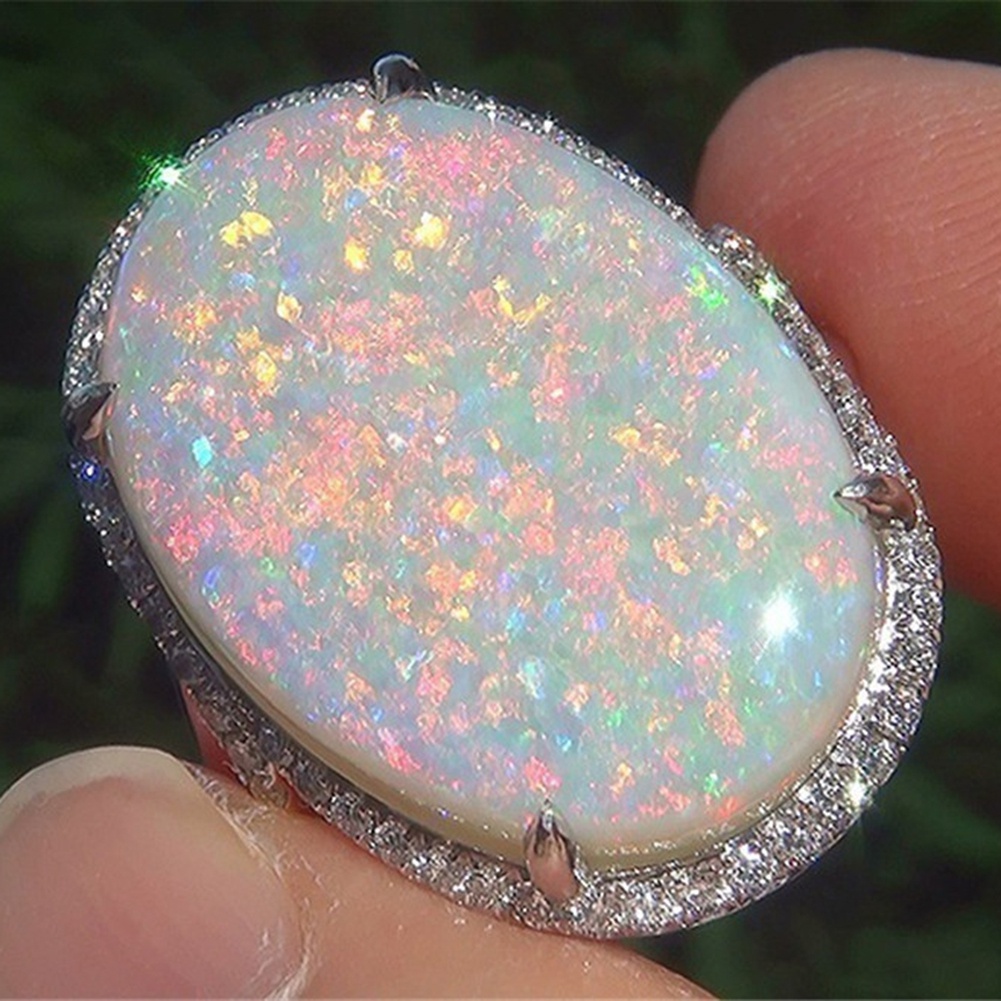 Nhẫn Đính Đá Opal Nhân Tạo Lấp Lánh Cho Nữ