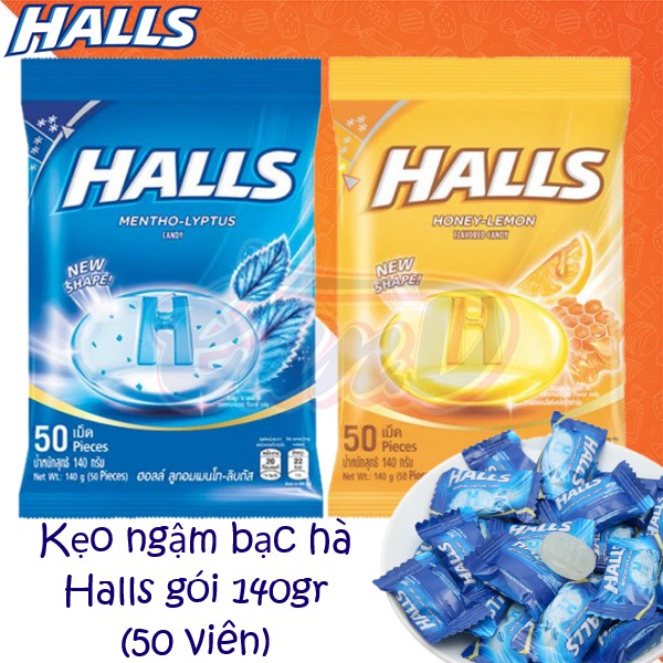 (4 vị) Kẹo ngậm bạc hà Halls gói 140gr (50 viên)