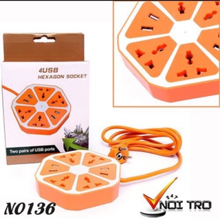 Ổ cắm trái cam 4 ổ cắm và 2 cổng USB