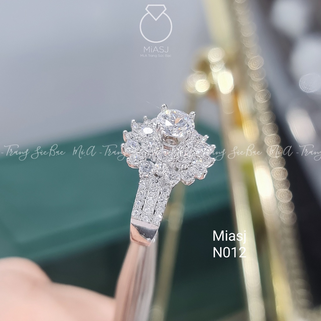 Nhẫn bạc Ý S925 nữ MiASJ N012 hình cánh hoa đính đá cao cấp, sang trọng