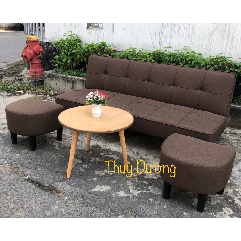 Bộ ghế đôn sofa Phòng Khách nhỏ - Combo 2 ghế đôn sofa Bed màu nâu vải bố