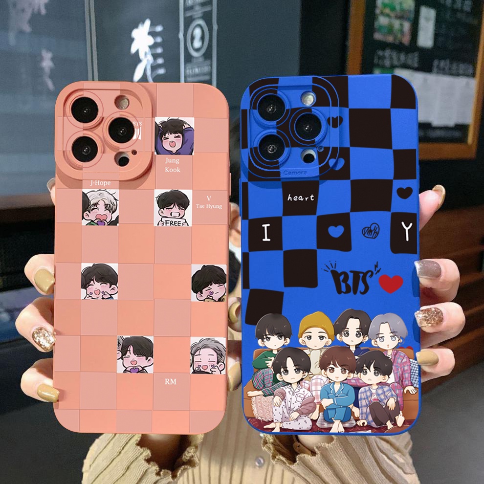Ốp Điện Thoại Viền Vuông In Hoạt Hình BT21 Cho iPhone 14 Plus 13 Pro Max 12 iPhone 11 XR 8 7 SE 2022