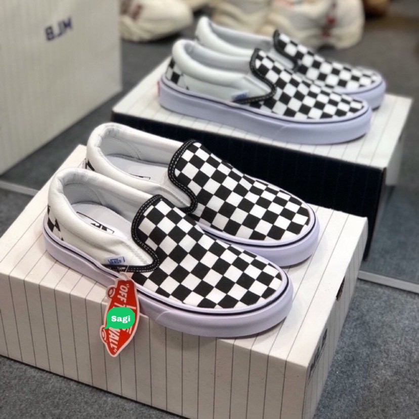 Giày vans caro, giày thể thao lười slip on nam nữ full box