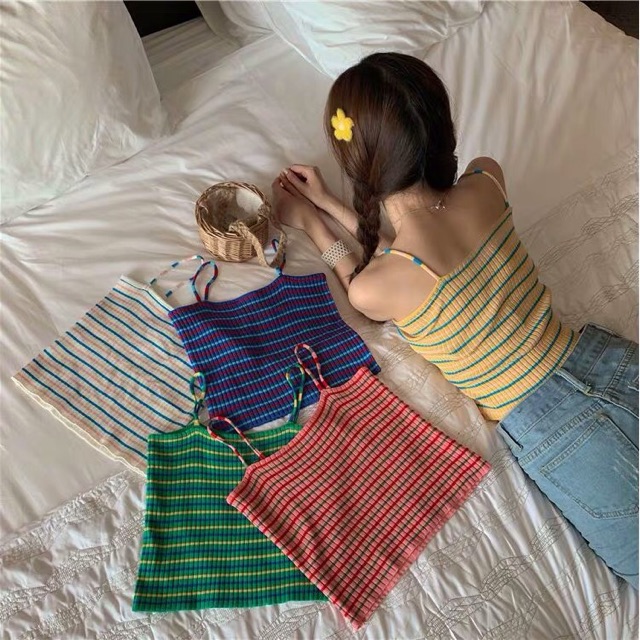 [Hàng Mới Về]Áo hai dây len kẻ ngang Ulzzang Hàng Quảng Châu
