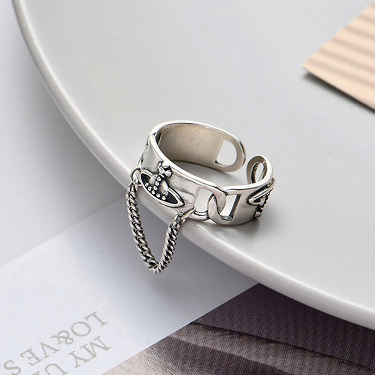 Distressed Vintage Trendy Globe Design Rings With Chain Open End Adjustable Size Fashion Jewelry