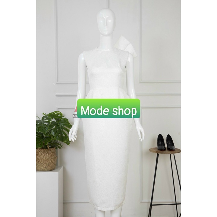 Đầm gấm ôm body sát nách nơ lưng đính ngọc (HÀNG CAO CẤP ĐẸP Y HÌNH) kèm ảnh thật