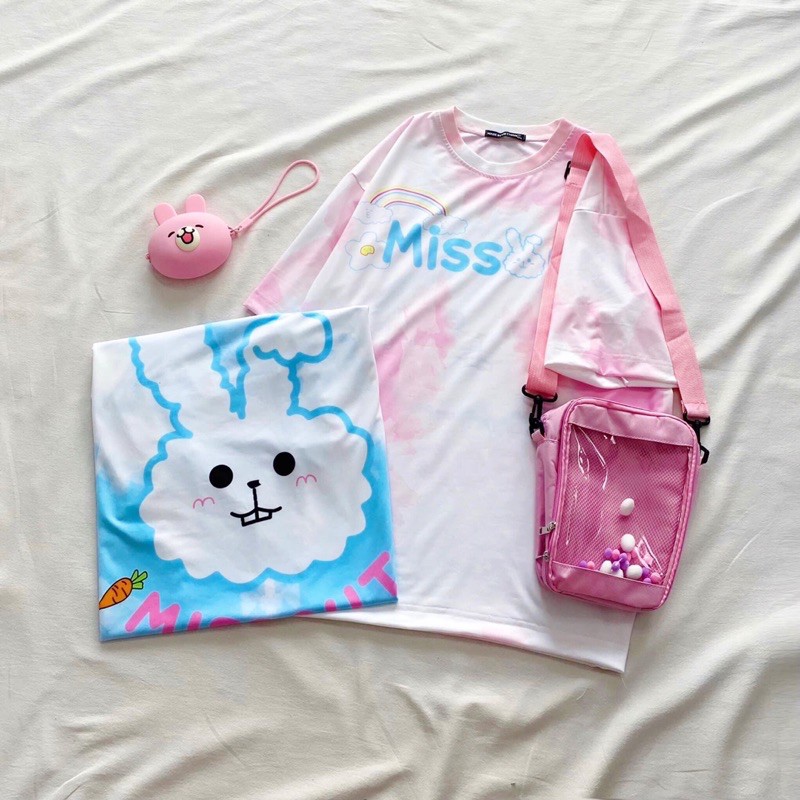 Áo Thun Tay Lửng Loang Màu MissOut Thỏ Ảnh Thật