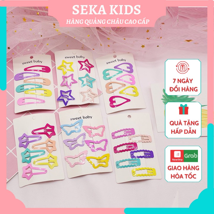 Kẹp tóc cho bé gái, set 6 kẹp tóc đẹp Hàn Quốc nhiều màu dễ thương thời trang cho trẻ em - SEKA KIDS 2105.17