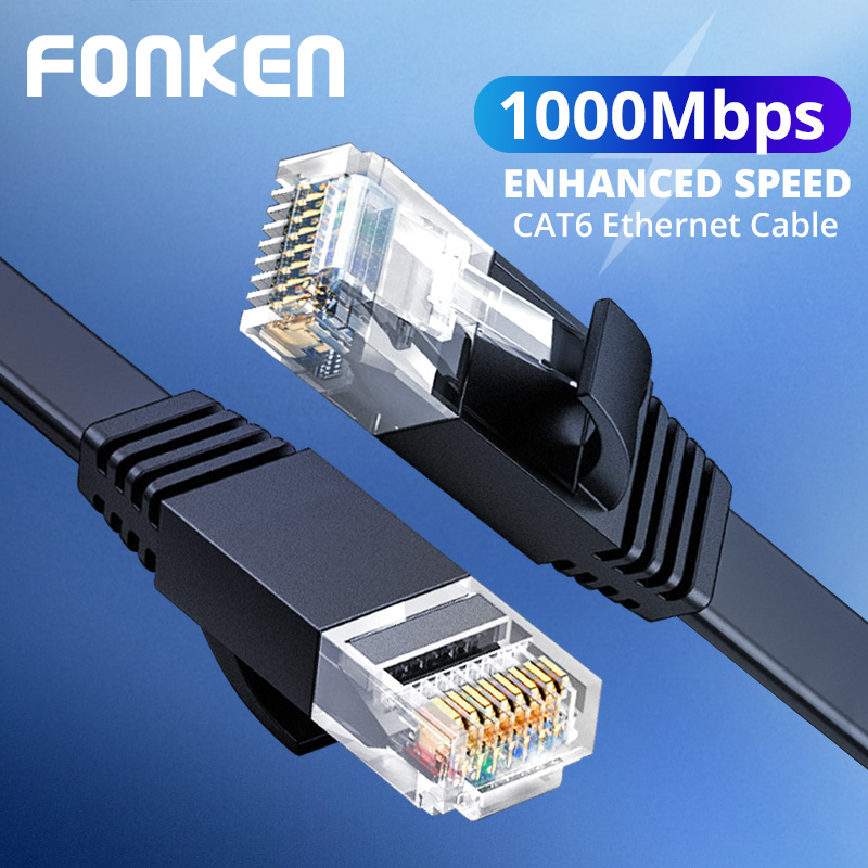 FONKEN Dây Cáp Bộ Định Tuyến Internet Fonken Đầu Dẹp Rj45 Dài 1M 3M Cat 6 Lan 1Gbps Cho Máy Tính Xách Tay Điện Thoại