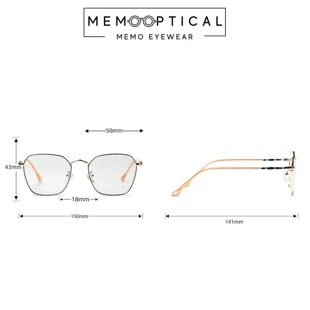 Gọng kính nam nữ dáng vuông,Kính đổi màu khi ra nắng chống UV400 KL1947 Memo Optical