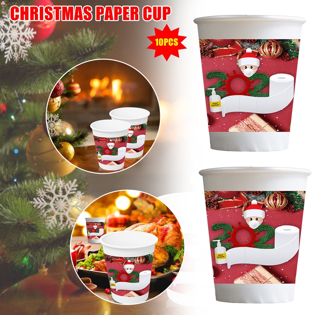 LL 10PCS Christmas Paper Cups Christmas Decorations for Home Santa Disposable Cup New Year Party Table Decor