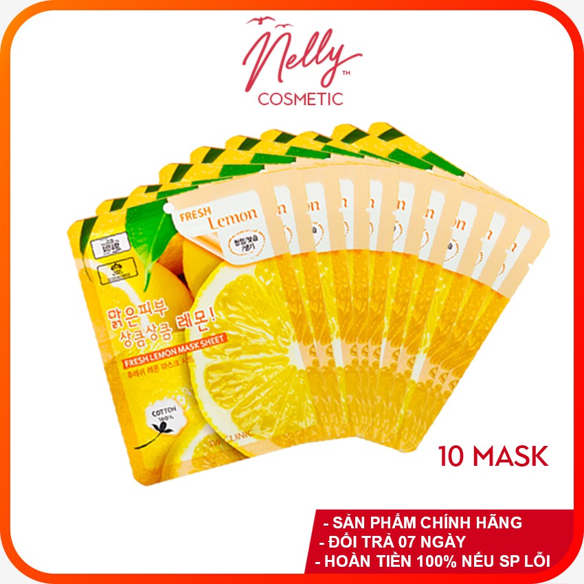 (❤️GIÁ KHUYẾN MÃI❤️) COMBO 10 Mặt nạ dưỡng da chiết xuất chanh tươi 3W CLINIC FRESH LEMON MASK SHEET 23ml