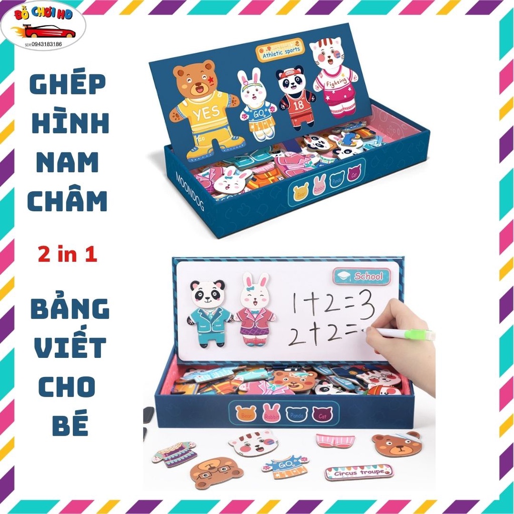 Đồ chơi ghép hình nam châm gia đình gấu kèm bảng viết cho bé bằng gỗ (307)