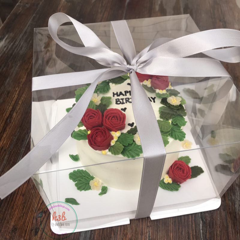 5 Hộp mica trong suốt size 28x18cm đựng bánh kem bánh sinh nhật bánh gato sang chảnh