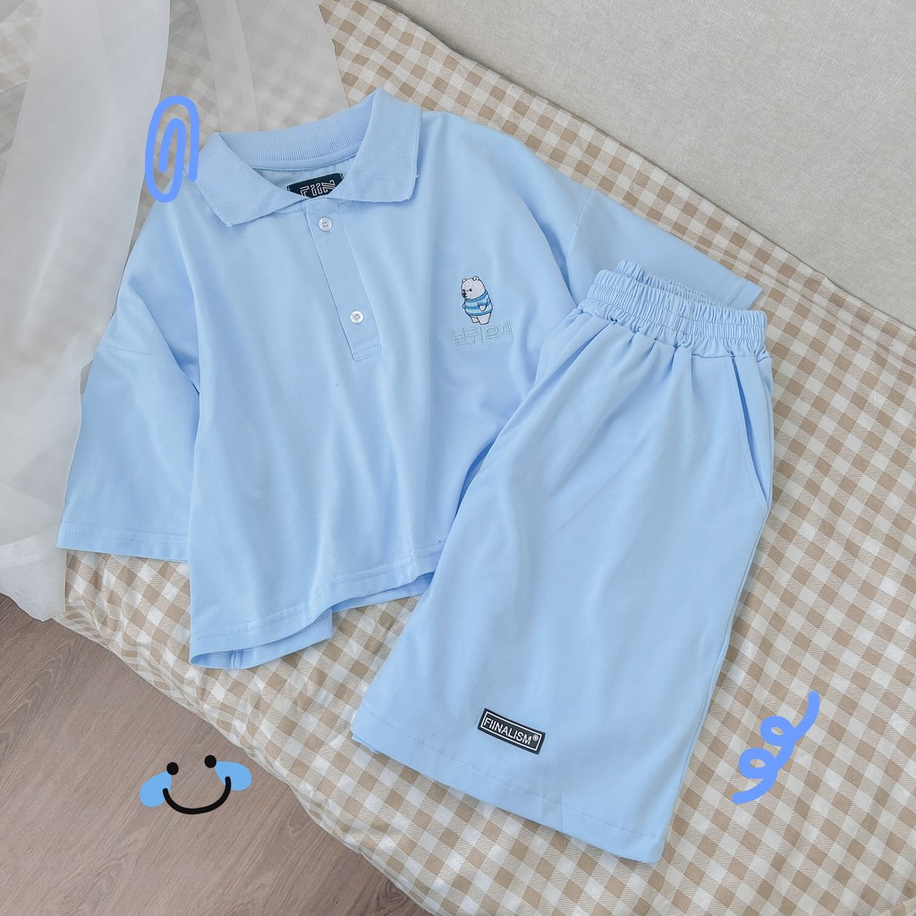 Áo thun croptop polo hình gấu nhiều màu form rộng basic ulzzang - Made by Fiin