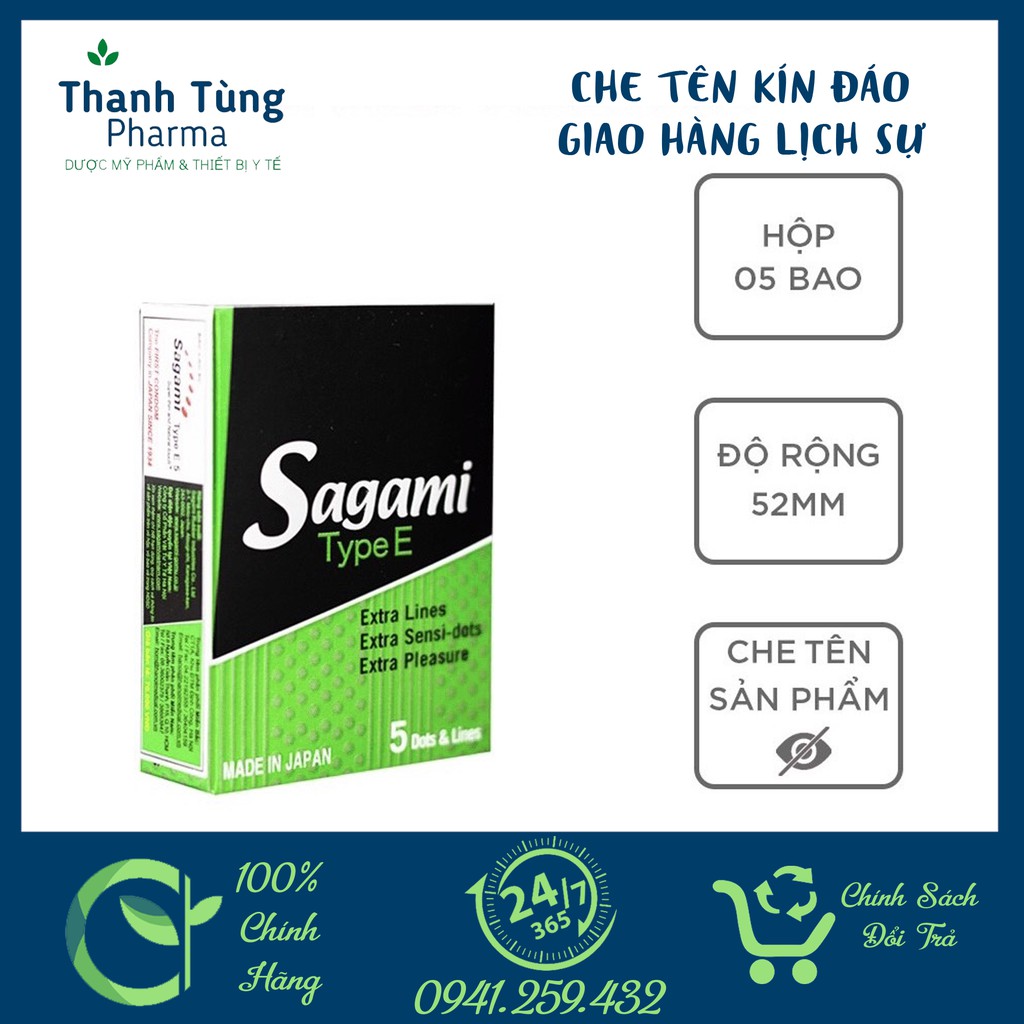 Bao cao su Sagami Type E ✅[CHE TÊN KÍN ĐÁO]✅⚜️CHÍNH HÃNG⚜️- Có gân gai - Hộp 5 chiếc