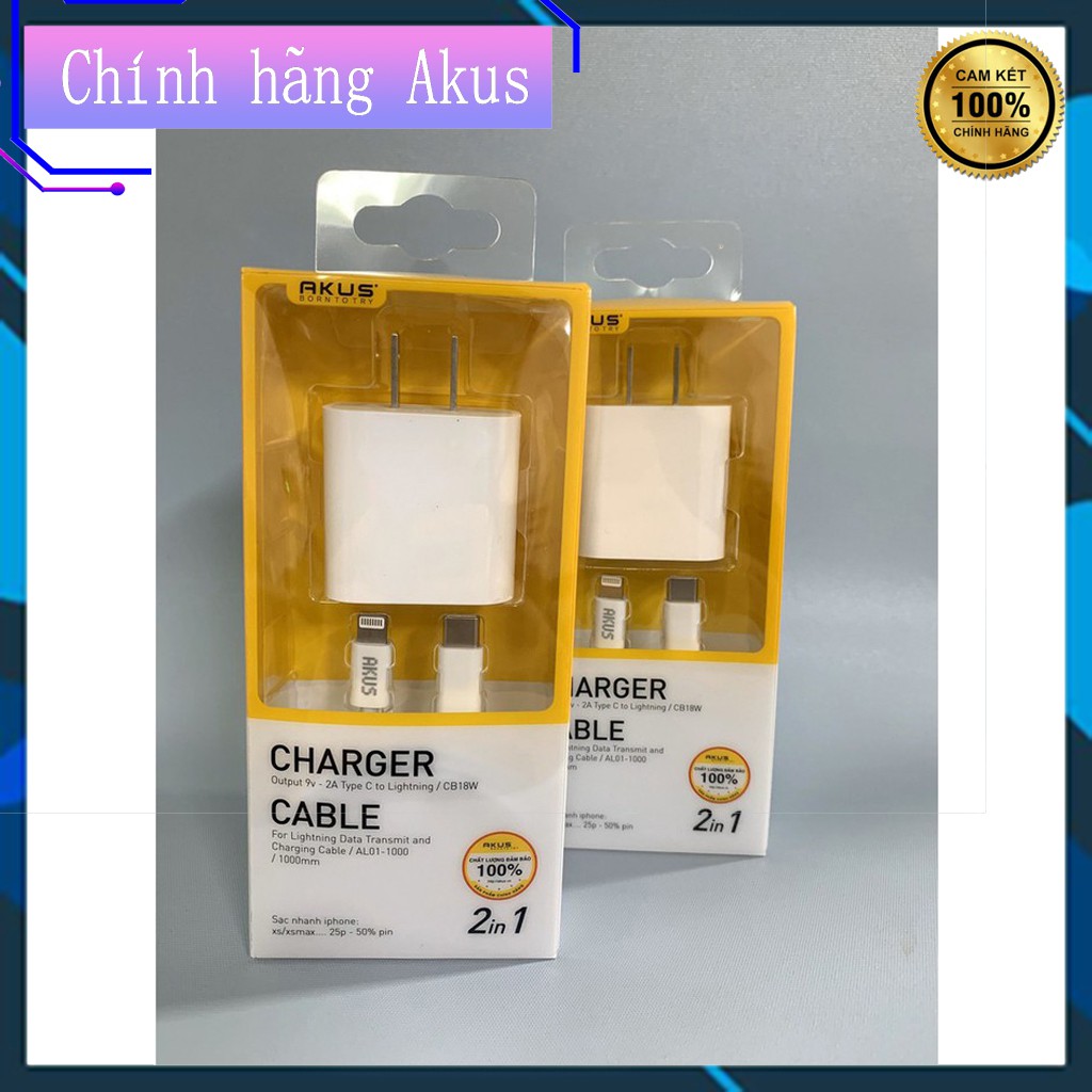 Combo Cáp Củ Sạc Nhanh iPhone - CB18W - Akus Chính Hãng