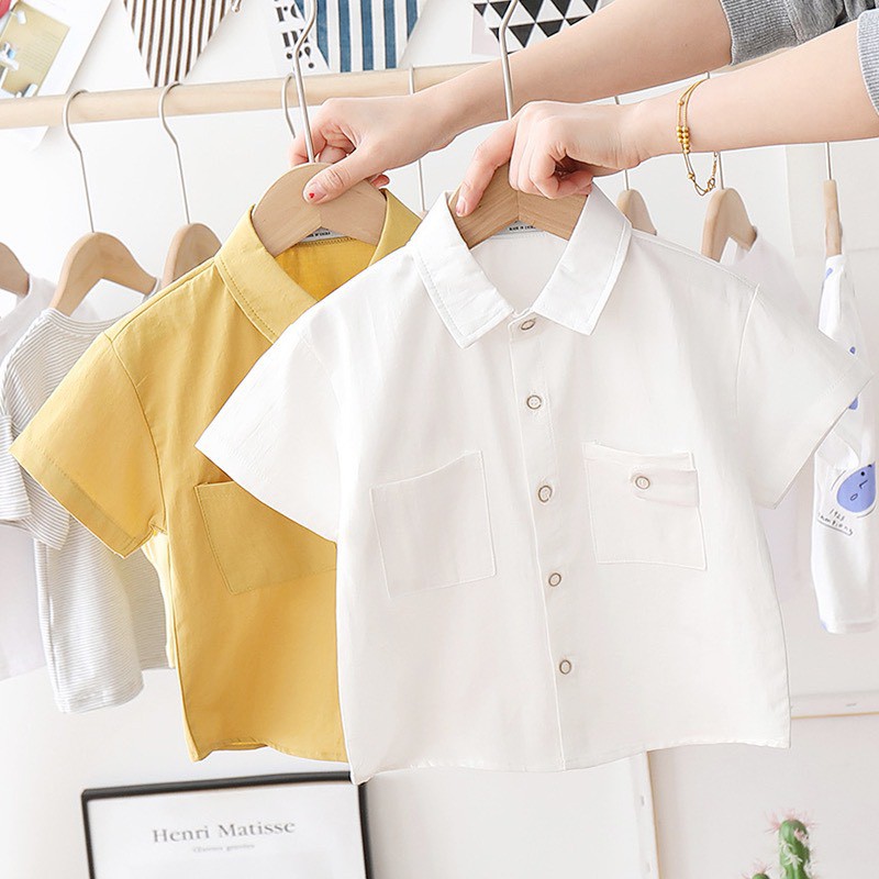 Áo Sơ Mi Bé Trai Bé Gái Tay Ngắn, Sơ Mi Trẻ Em Từ 1 Đến 6 Tuổi Chất Đũi Mềm Kids One Shop Size 8-25kg SM07