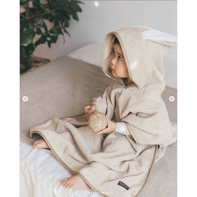 Khăn Choàng Tắm Có Mũ Vải Cotton Thấm Hút Tốt Dành Cho Bé