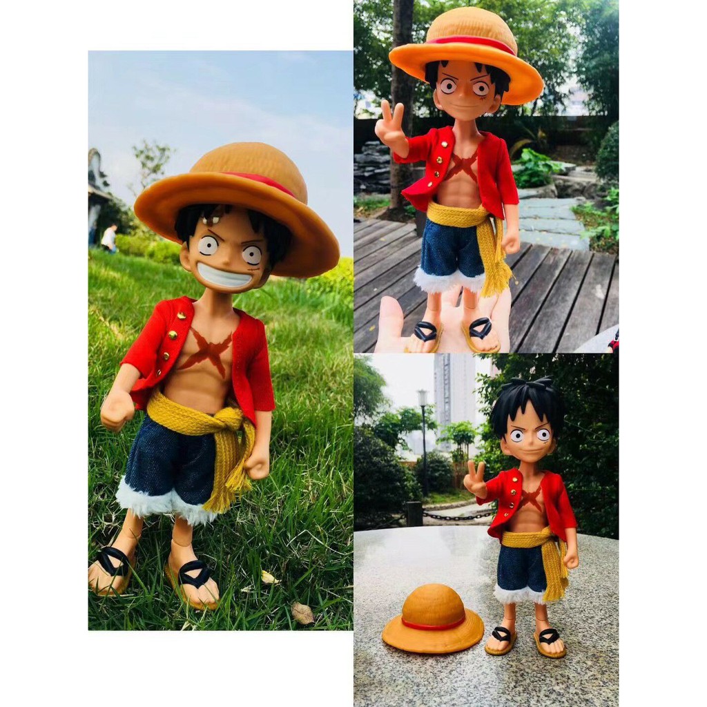 [Ảnh thật] Mô hình đồ chơi Luffy chibi quần áo vải cao 23cm - One Piece