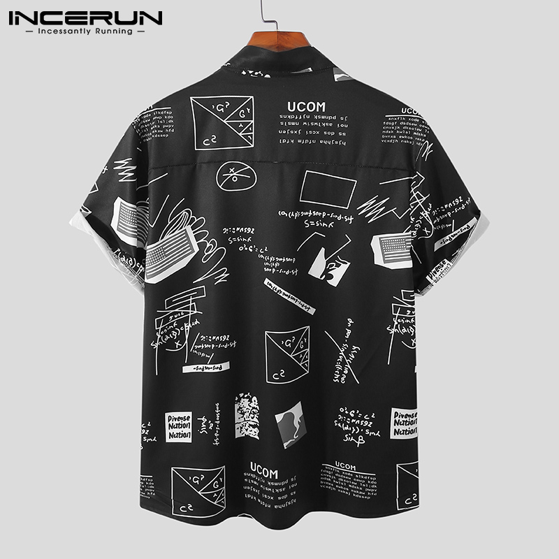 Áo Sơ Mi INCERUN Tay Ngắn Cổ Bẻ Có Hàng Nút Cài In Họa Tiết Thời Trang Cho Nam