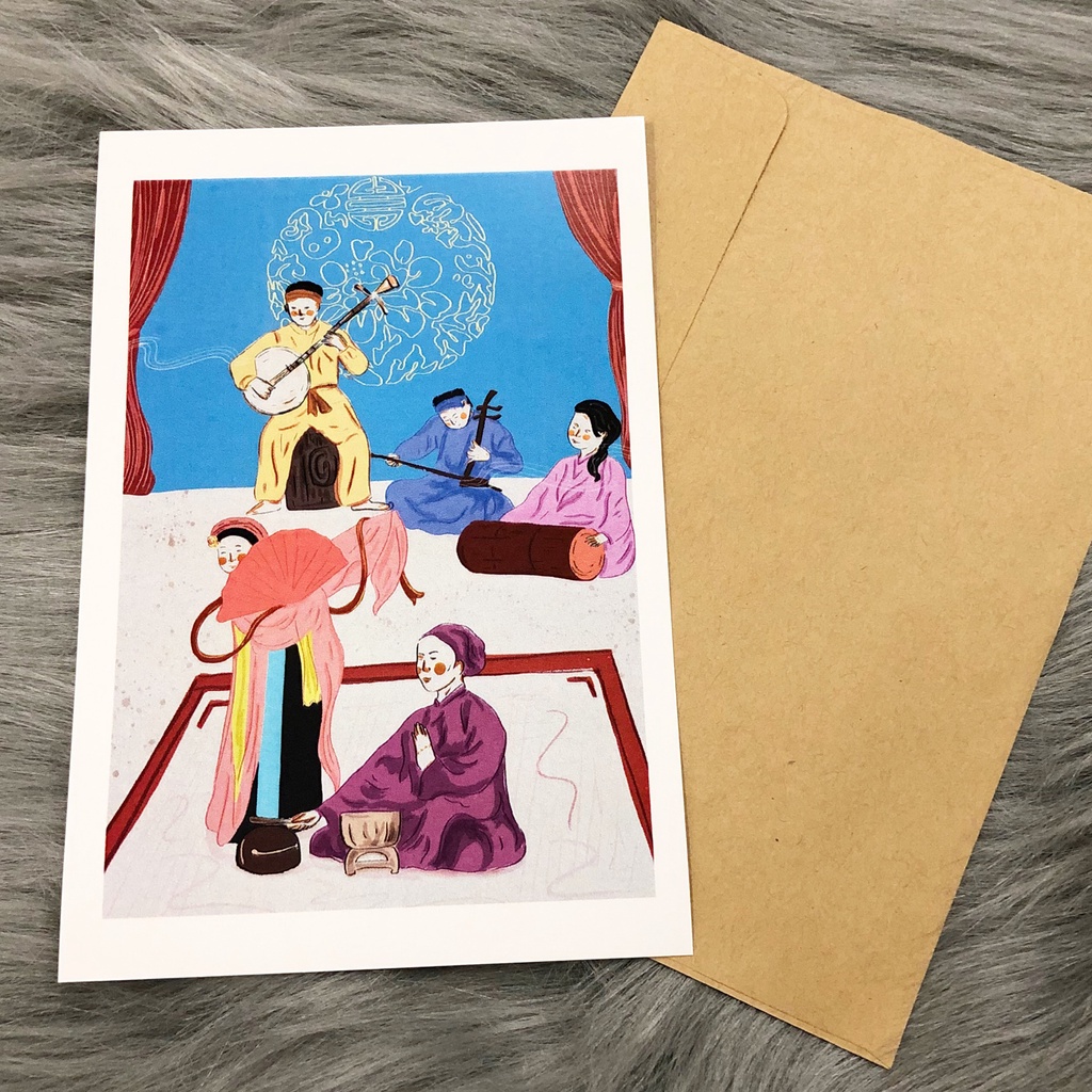 Postcard, Thiệp chúc mừng, Tranh trang trí Nghệ thuật dân gian Việt Nam, 10CMx15CM kèm bao thư Kraft