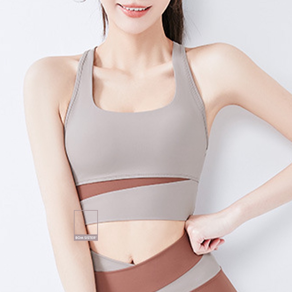Áo lót tập Yoga - Gym croptop thun phối lưới co giãn 4 chiều mút có thể tháo rời  BOM SISTER AT0063