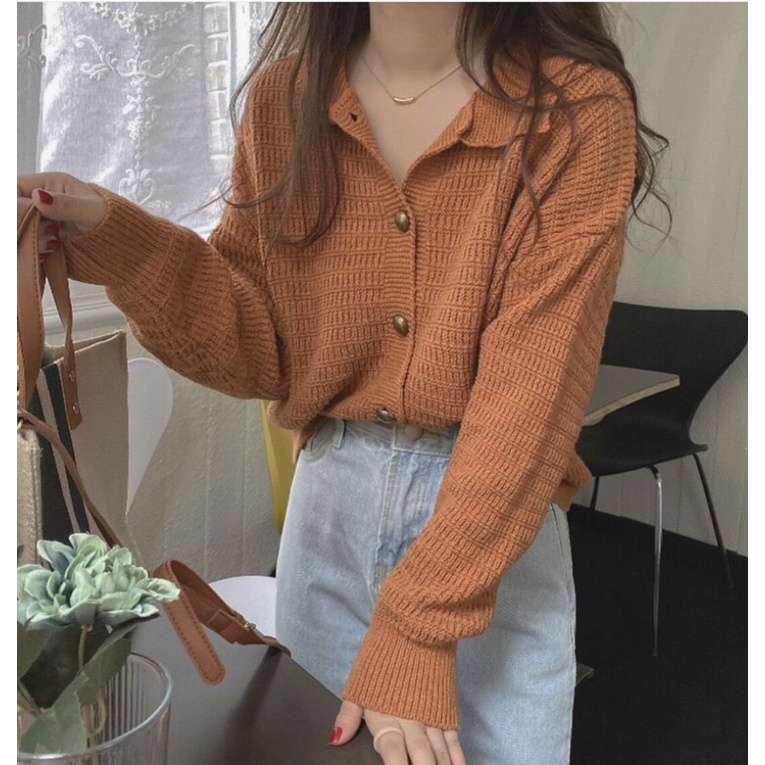 Áo len nữ dài tay cổ bẻ phong cách Hàn Quốc 3 màu siêu xinh | BigBuy360 - bigbuy360.vn