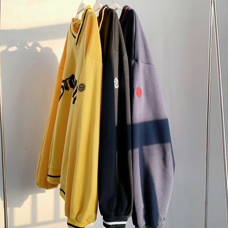 Áo nỉ tay dài cổ chữ V thời trang Hàn Quốc cho nam