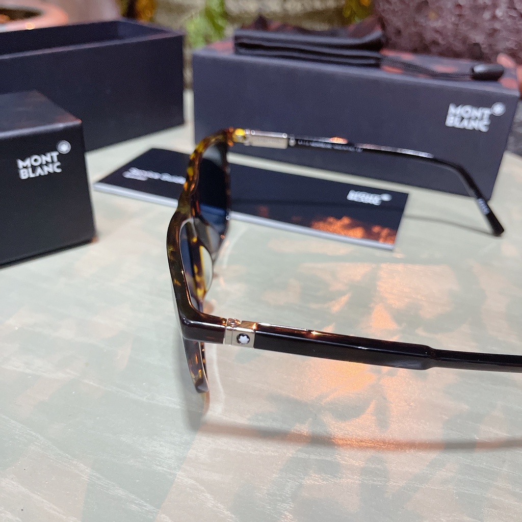 Kính mát MontBlanc mắt xanh, viền havana MB647S