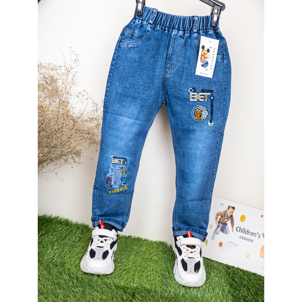 quần jean bé trai đi học Mami kid, chất jean mềm, co giãn tốt, đủ size 17-38kg