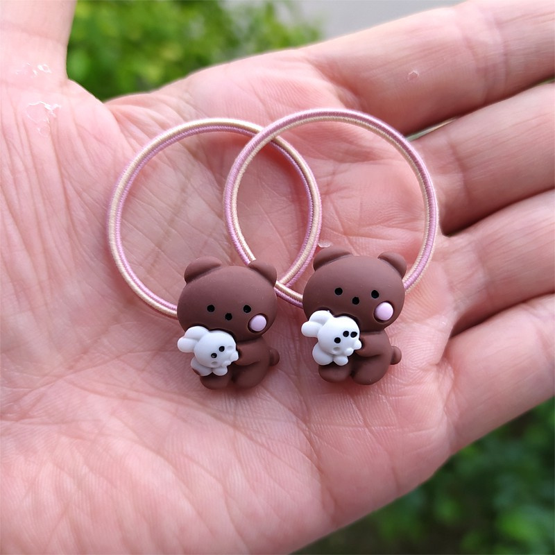 Set 2 Dây Cột Tóc Co Giãn Hình Gấu / Thỏ Dễ Thương Cho Bé Gái