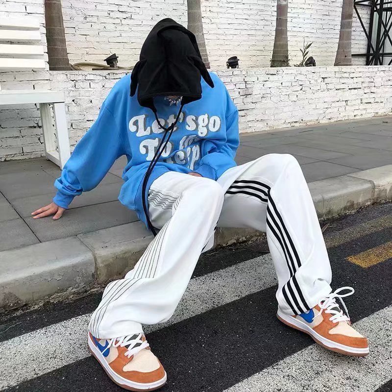 Quần Thể Thao Ống Rộng Họa Tiết Kẻ Sọc Hai Bên Đơn Giản Dành Cho Nam Và Nữ