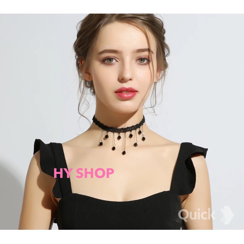 vòng cổ choker tua rua kim đen xinh xắn