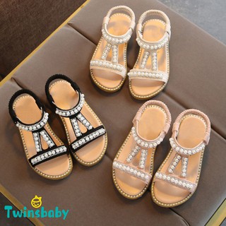 Giày sandal đính ngọc trai kiểu công chúa cho bé gái