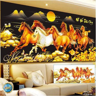 Tranh đính đá ngựa Mã đáo thành công Ngựa nền đen - DY8257 (130x65)