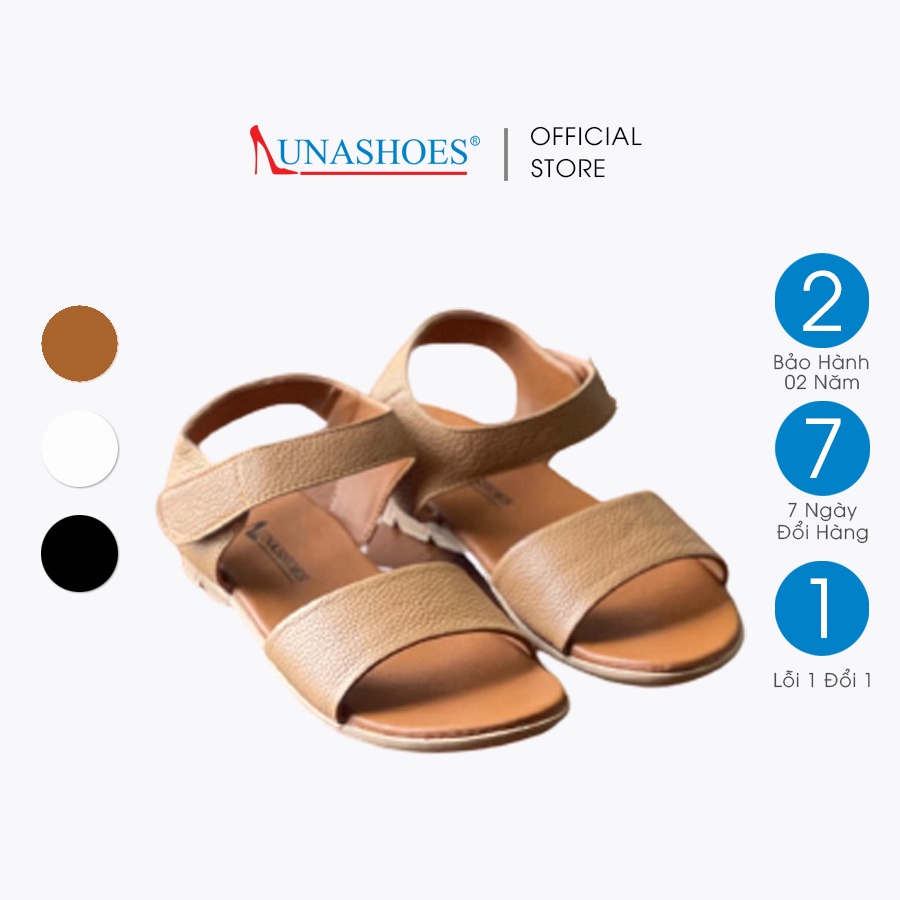 Dép sandan nữ LUNASHOES 6603 da bò mềm êm chân quai dán màu trắng nâu đen siêu xinh