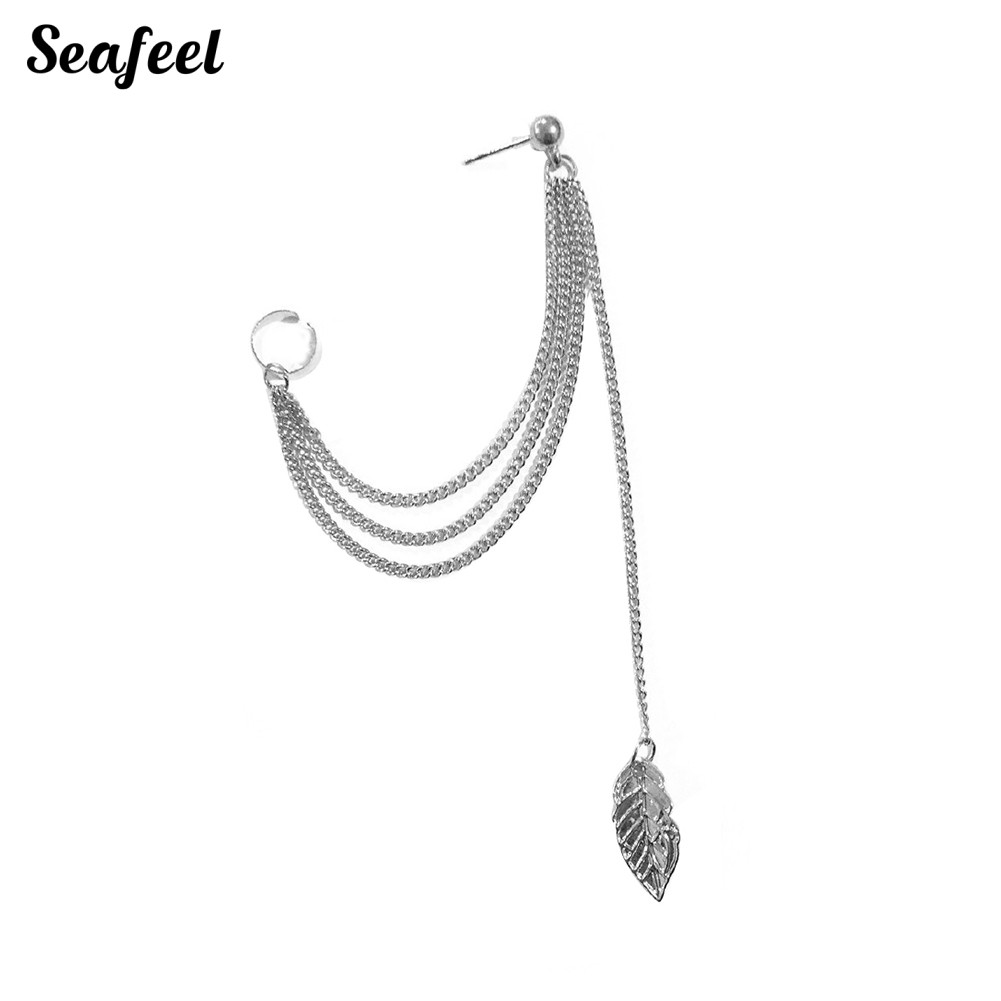 Bông tai xỏ lỗ tua rua dáng dài kiểu mặt hình chiếc lá phá cách cho nữ