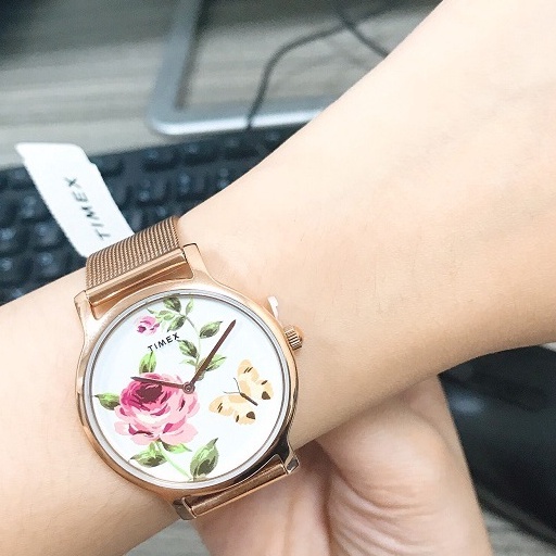 Đồng hồ Timex Full Bloom Steel Gold Rose White TW2U19100