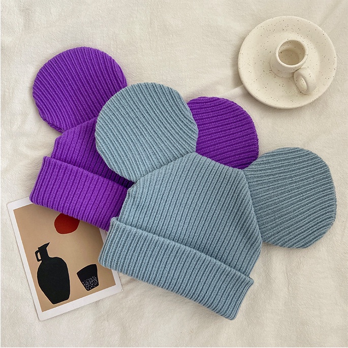Mũ Len Dệt Kim Màu Trơn Đính Tai Chuột Mickey Dễ Thương Kiểu Hàn Quốc Thời Trang Thu Đông Cho Các Cặp Đôi